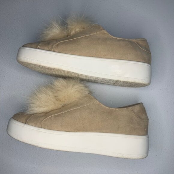 Steve Madden Poof Faux Fur Tan Platform Slip-On Loafers Shoes Suede-Like - Sz 9 - Picture 6 of 8